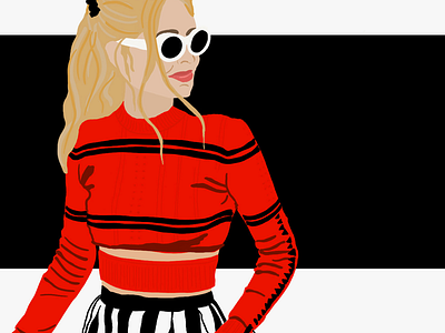Star struck illustration black design girl in red illustration procreate red white