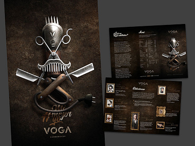 VOGA | Barbershop art direction barbershop brochure design copywriting design hair salon haircut illustration machine stylist