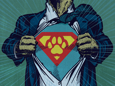 Power of Paws acrylic blockprint design digital dog editorial editorial illustration graphic design illustration ink lino super superhero superman
