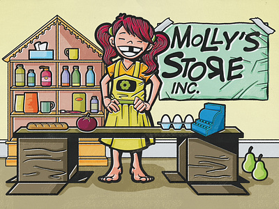 Grocery Store acrylic digital digital illustration editorial editorial illustration girl illustration ink kid store