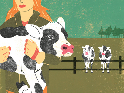 Cow Family acrylic calf cow cows digital editorial farm farming illustration ink landscape milk
