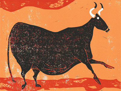 Bull Dribbble acrylic bull cow hand print illustration ink lino lino cut lino print