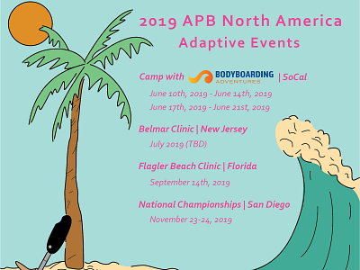 2019 APB North America Events design graphic design graphic art hand drawn illustration illustrator layout layout design poster art surfing tropical vector