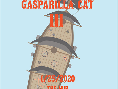 Gasparilla Cat 3 Spoke Card alley cat cycling design graphic design graphic art hand drawn illustration illustrator pirate pirate ship pirates skateboarding vector