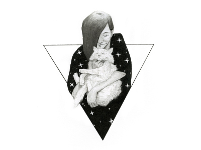 Home Sweet Home and art cat fluffy girl home sweet home illustration ink lady pen stars triangle