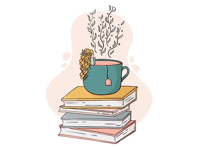 bookworm book bookworm character character illustration design draw this in your style flat graphic design illustration illustrator minimal tea vector