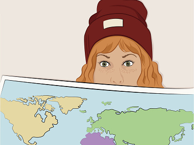 fun with faces 3 adventure beanie challenge character design freckles girl graphic design illustration illustration challenge illustrator map minimal travel vector where to next woman woman illustration woman portrait world