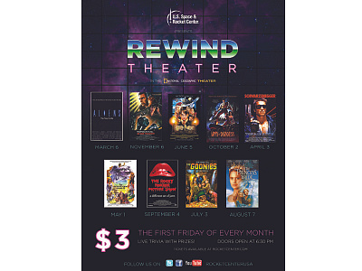 Rewind Theater design flyer graphic design movie movie poster poster theater typography vector