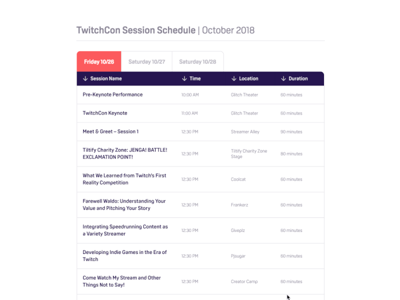 Conference Schedule with Tabs