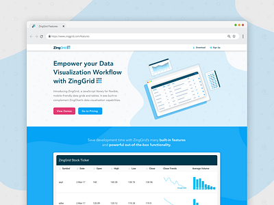 ZingGrid + ZingChart Landing Page data grid landing page landing page concept mockup undraw web design