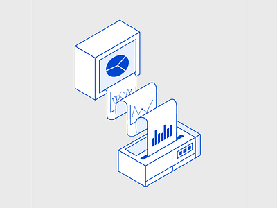 Old + New Tech Illustration blue duotone illustration isometric line art vecor