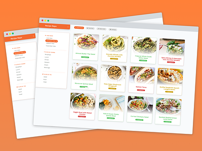 Recipe Repo board bookmark bookmarking crud culinary data grid design concept food grid orange recipe sidebar ui