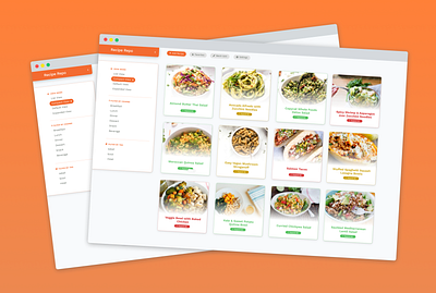 Recipe Repo board bookmark bookmarking crud culinary data grid design concept food grid orange recipe sidebar ui