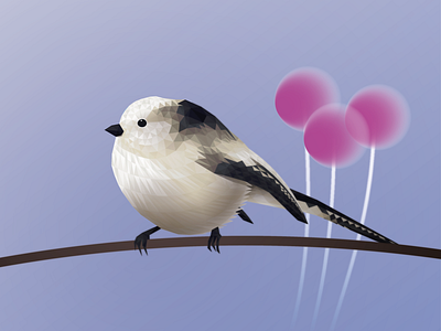 Long-tailed tit bird cute animal illustration nature passerine polygon