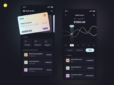 Mobile Banking App Design accounting banking banking app card dark finance financial financial app fintech income interface minimal mobile mobile app mobile bank mobile design payment payment system transfer ui ux