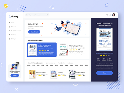 Online Library Dashboard Design application audiobook book book store color dashboard ebook elibrary illustration learning library literature menu minimal online library reading ui ux web app web design