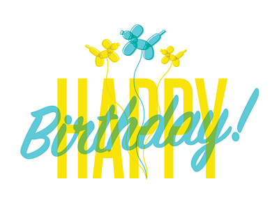 Happy Birthday Card balloon dog illustration typography