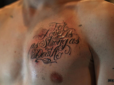 Strong as Death ink lettering script tattoo type