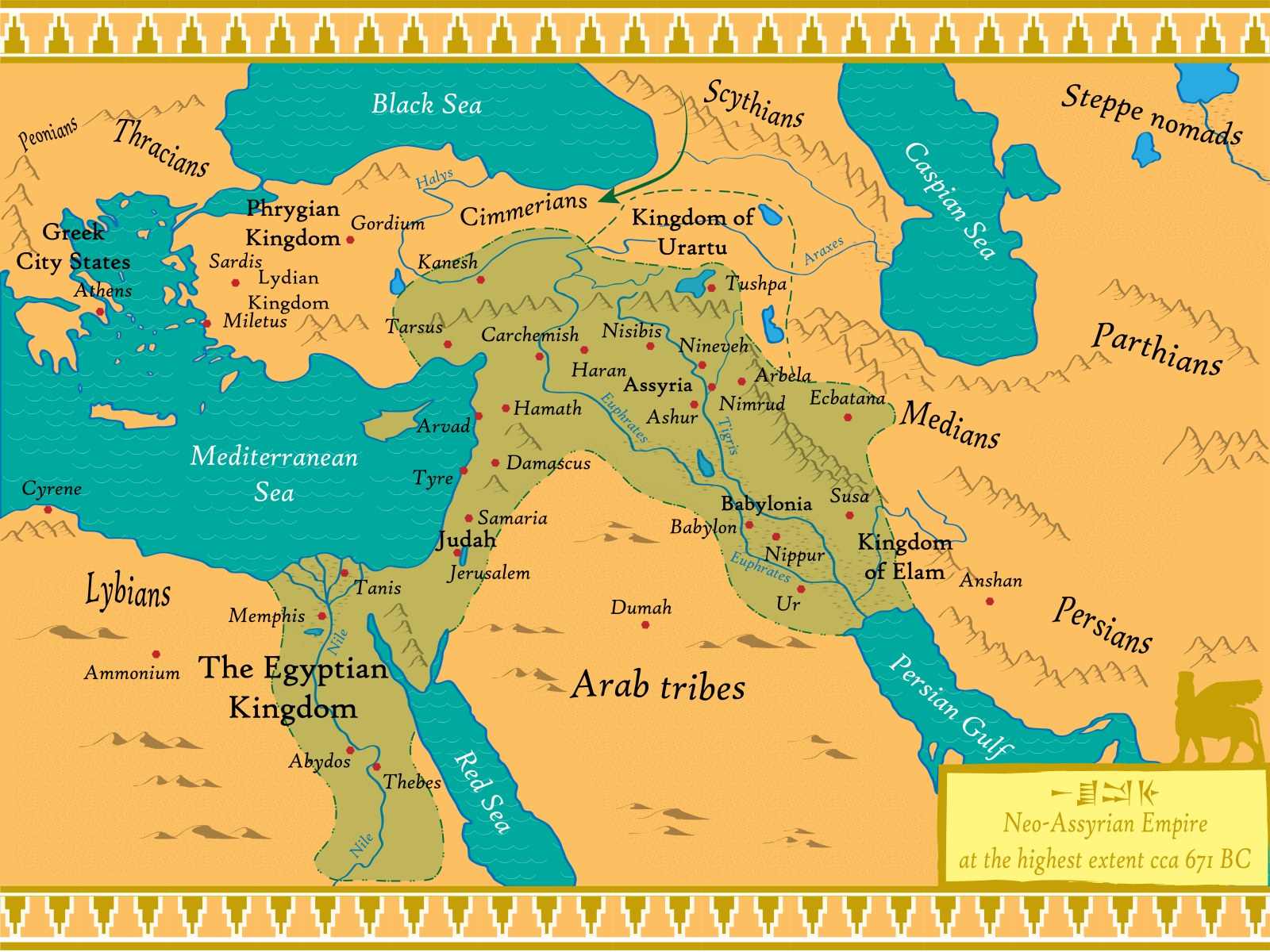 Neo Assyrian Empire Map With Lammasu 
