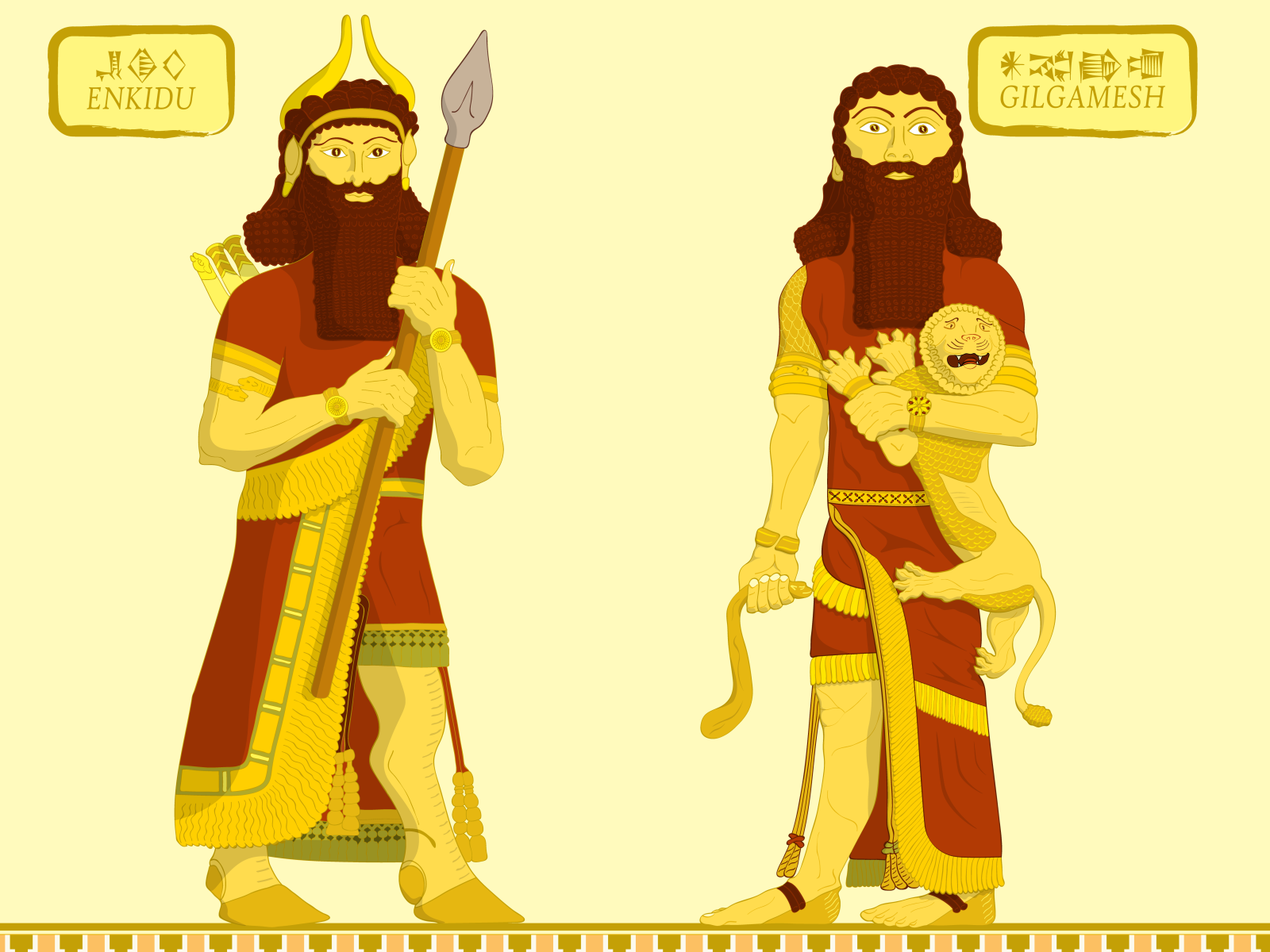 Flat illustration of Enkidu and Gilgamesh by David Djukic on Dribbble