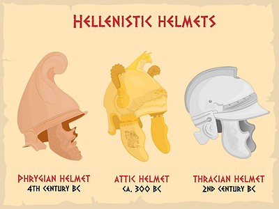 Hellenistic helmets 2d antique artwork design graphic design greek history illustration