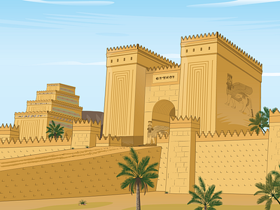 Illustration of Nimrud Gate 2d architecture artwork assyrian design history illustration vector