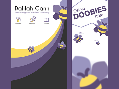 Dalilah Cann Banners backdrop banner bee branding cannabis design exhibit design flowers graphic design illustration logo marijuana startup vector