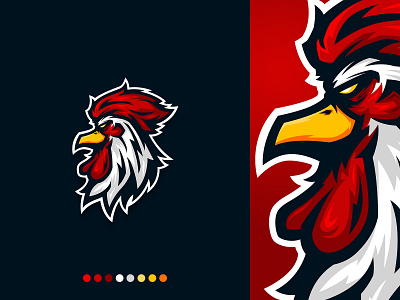 The Rooster Head Mascot animal badges branding chicken design esports esports logo farm game illustration logo mascot logo rooster vector