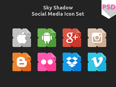 Sky Shadow Social Icons flat free freebies icon icons psd social icon ui