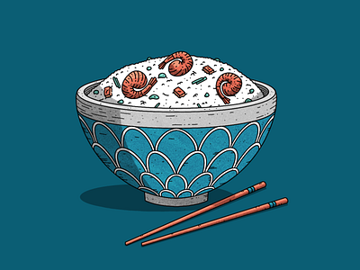 Rice Bowl bowl chopsticks design drawings food illustration procreate rice shrimp texture