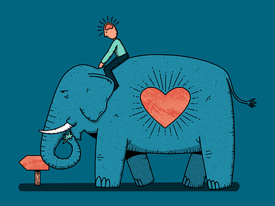 Rider and Elephant design elephant emotional heart illustration mind path procreate rational reason rider texture