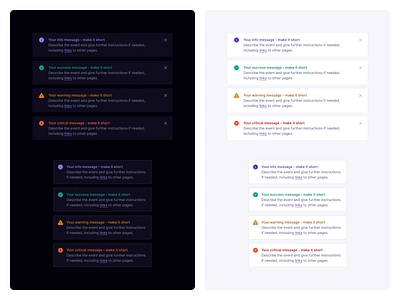 Alert Components alert alerts banner banners dark dark mode dark theme dashboad design system error light light theme message modal notification saas snackbar success toast warning