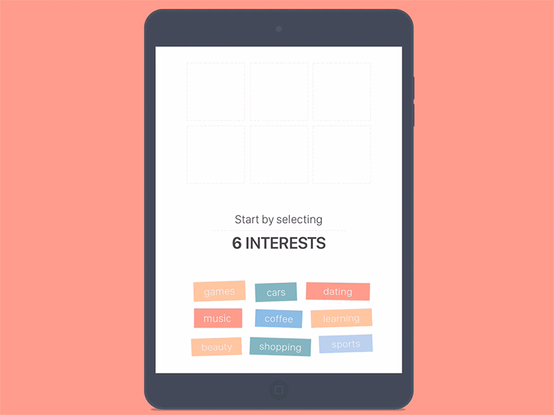 Select Interests pixate profile list choose select form interests ipad ios mobile