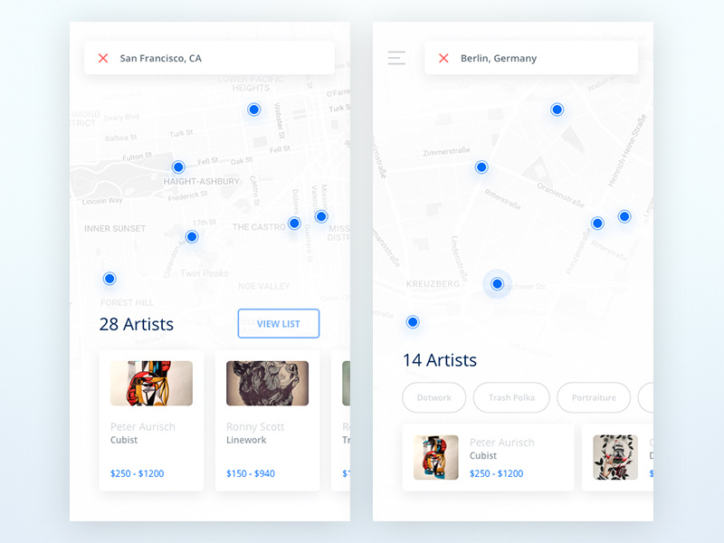 Tattoo UI Kit: Map search map ios app white ui kit soft material list