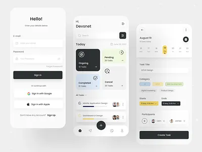 Task Management App app daily task devsnet kanban management minimal mobile mobile app product project routine schedule task ui ux