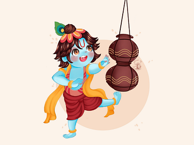 Lord Krishna art character dahi handi digital art illustration ipad krishna lord krishna peacock feather procreate