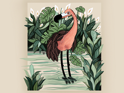 Leafy Flamingo digital art flamingo illustration leaf surreal