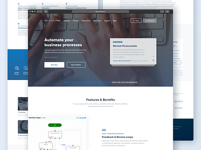 Gravity Flow - Home page automation blue clean design desktop flat homepage minimal modern ui uidesign user experience user interface ux web design website