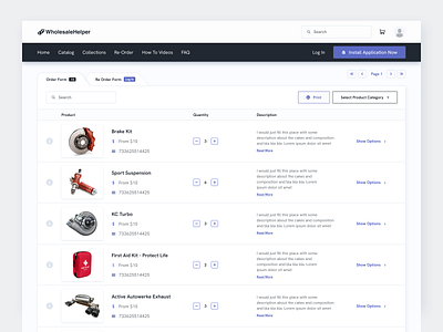 WholesaleHelper Shopify App car parts clean dashboard e commerce flat minimal modern products shopify table ui ui design user experience user interface ux web app web application web design