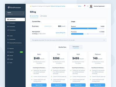 FirstPromoter - Billing details billing clean dashboard design flat invoice modern pricing ui user experience user interface ux web app