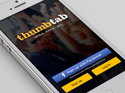 Thumbtab app homescreen ios iphone login signup welcome screen