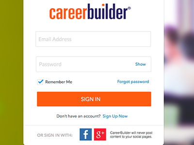 Sign in page careerbuilder modal sign in sso