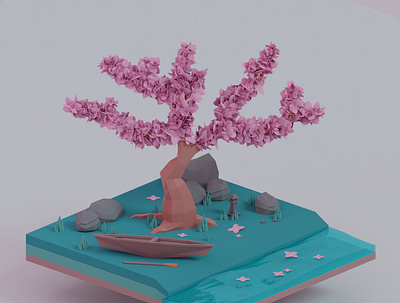 Sakura Tree blender illustration lowpoly