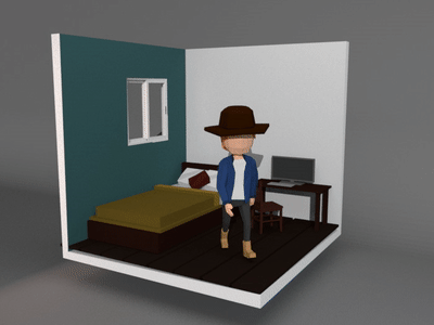 Low Poly Room Boy blender boy character lowpoly room walk