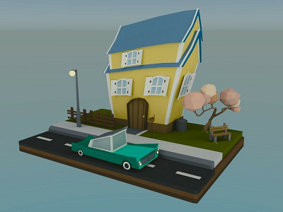 Cartoon House blender car house lowpoly scene