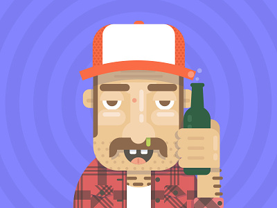 Drunk Guy beard beer booger cap drunk dude flannel guy hat illustration trucker vector