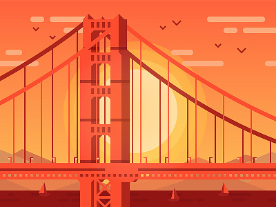 Golden Gate Bridge bridge california golden gate bridge illustration river san francisco simple summer sunset usa vector warm