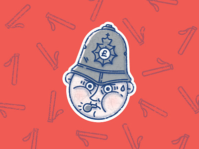 Police Officer angry cop hat helmet illustration london officer police truncheon uk vintage whistle