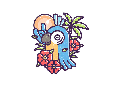 Tropical Parrot beach bird brazil colorful flowers illustration jungle leaves palm parrot summer tropical