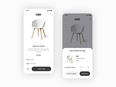 Product Page black cart hay interior ios mobile mobile app product shop shopping shopping cart simple ui ux white